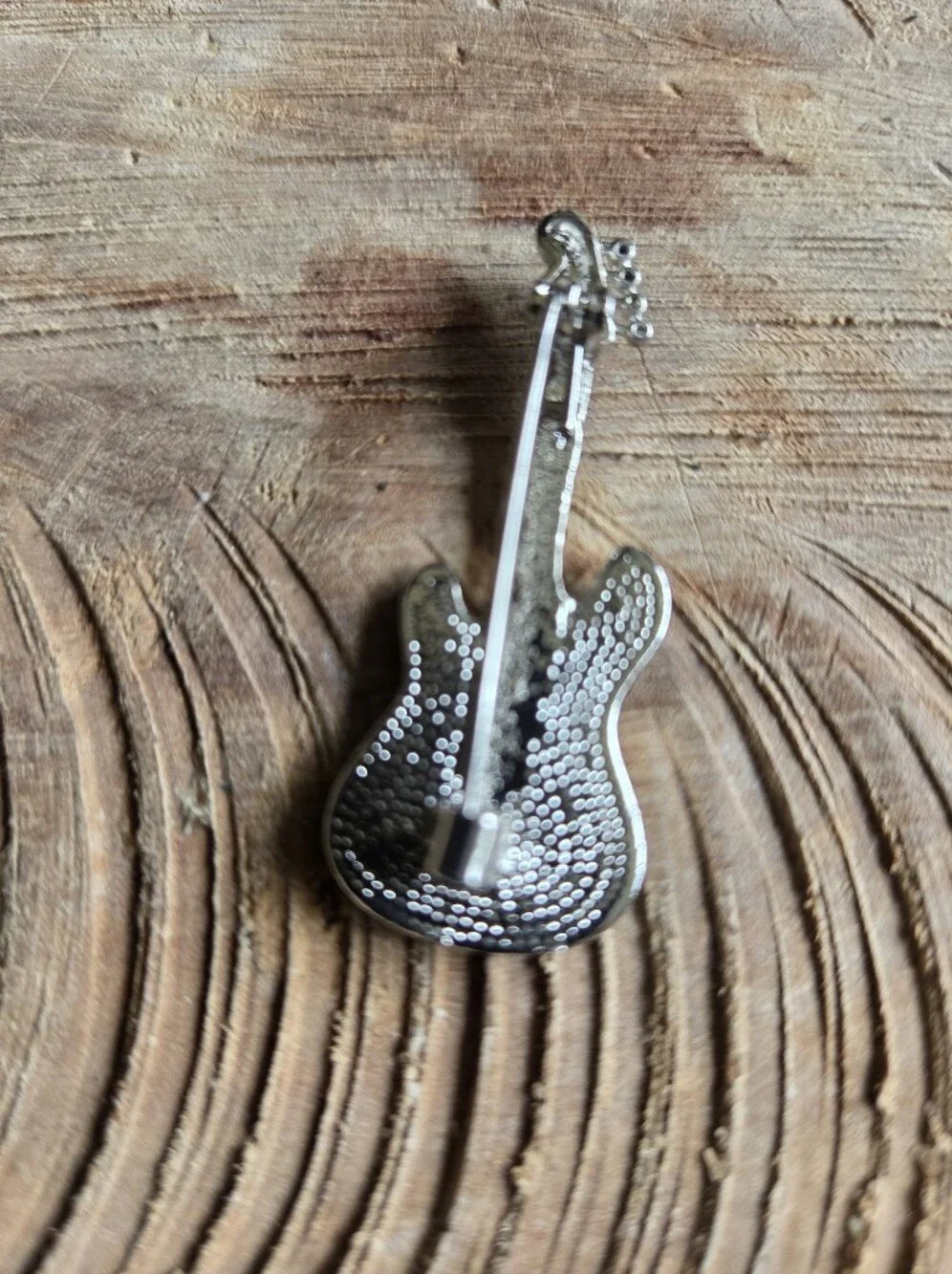 Abalone And Silver Tone Guitar Brooch